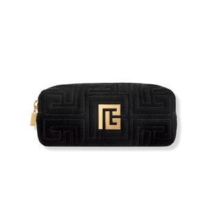 Women's Balmain Black Velvet Gold Logo Cosmetic Bag NWOT